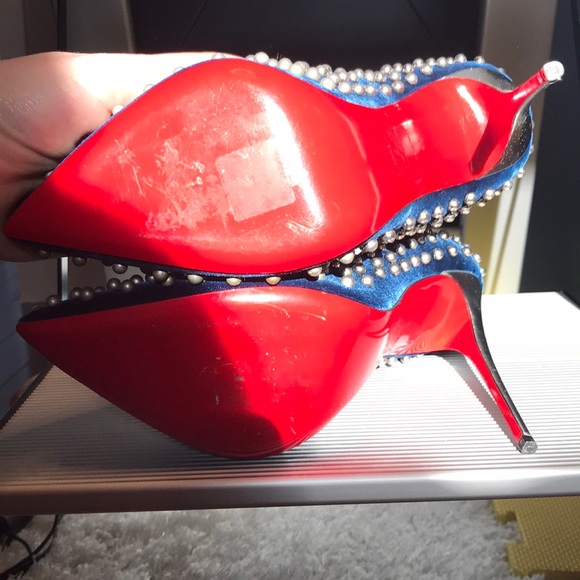 Christian Louboutin Billy Studded  Blue Pumps - Picture 5 of 6